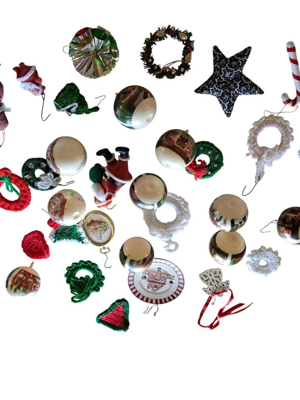 Vintage Lot Christmas Ornament Lot Santa Figures Baubles Wreaths  Collectible